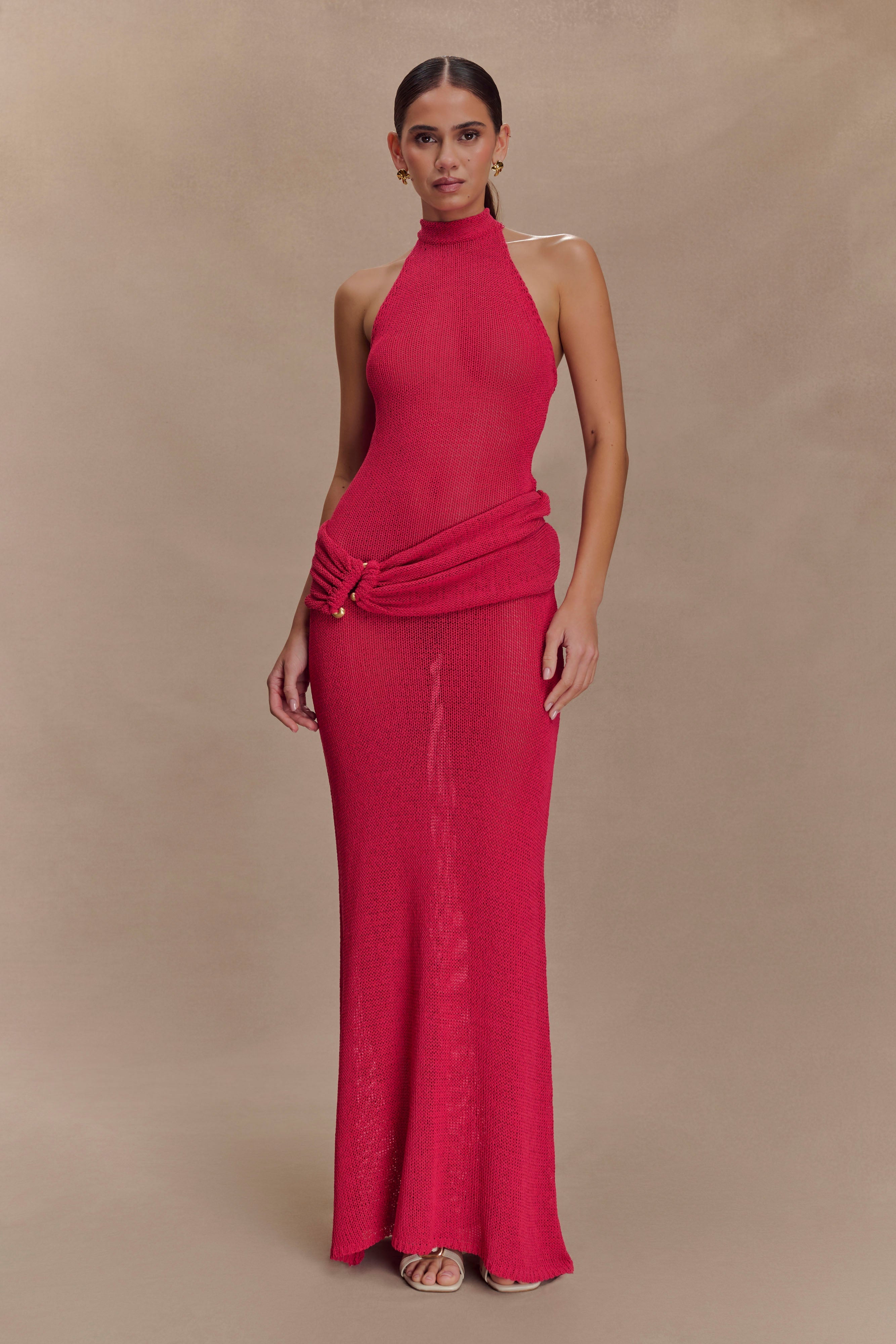 Alluring Red Knit Gown