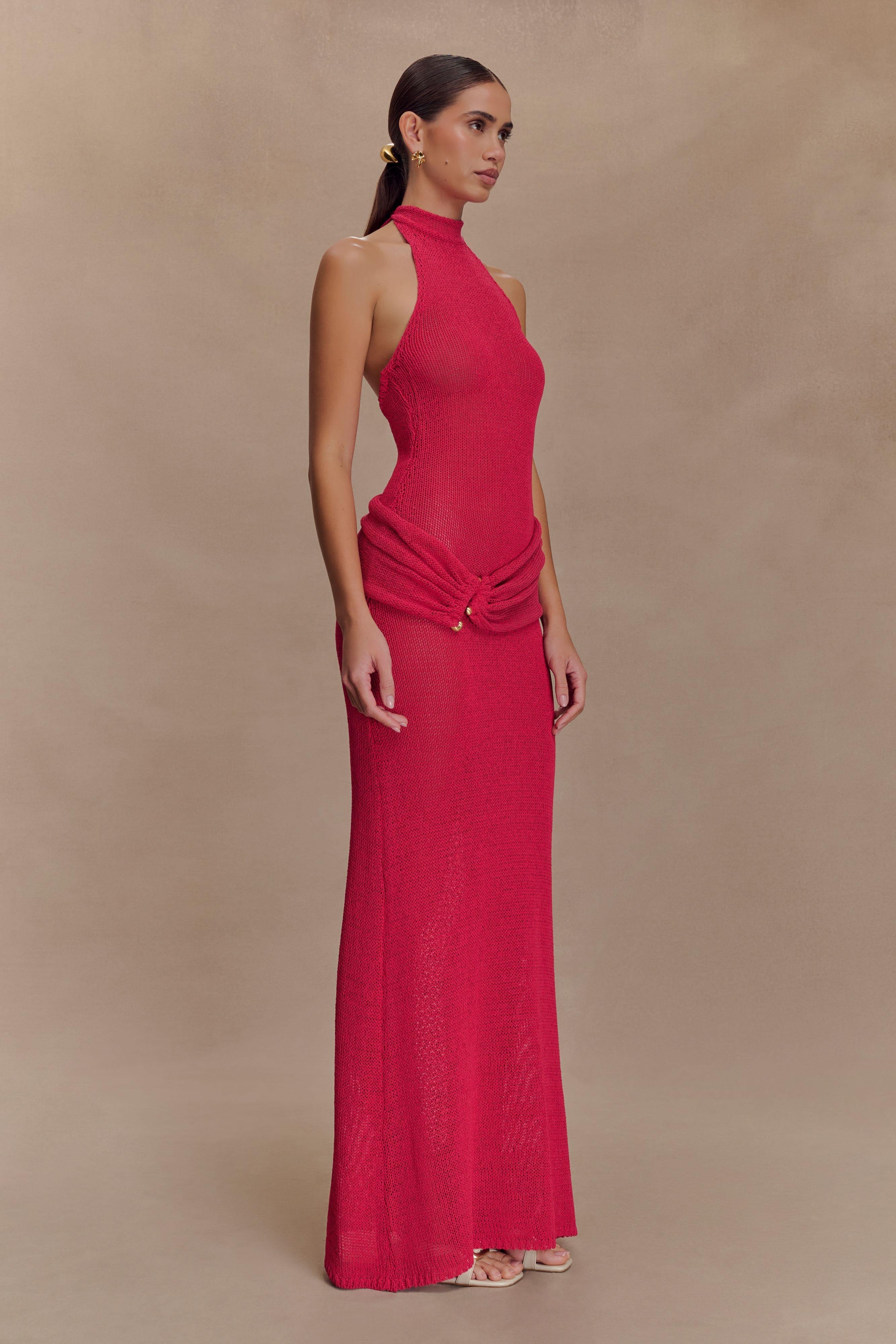 Alluring Red Knit Gown