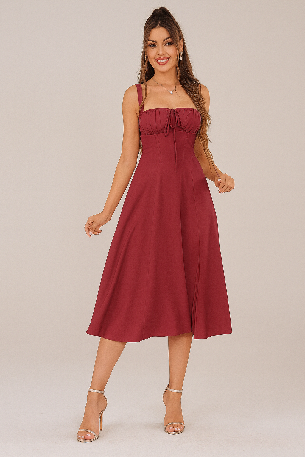 Ruched Lace-Up Corset Dress