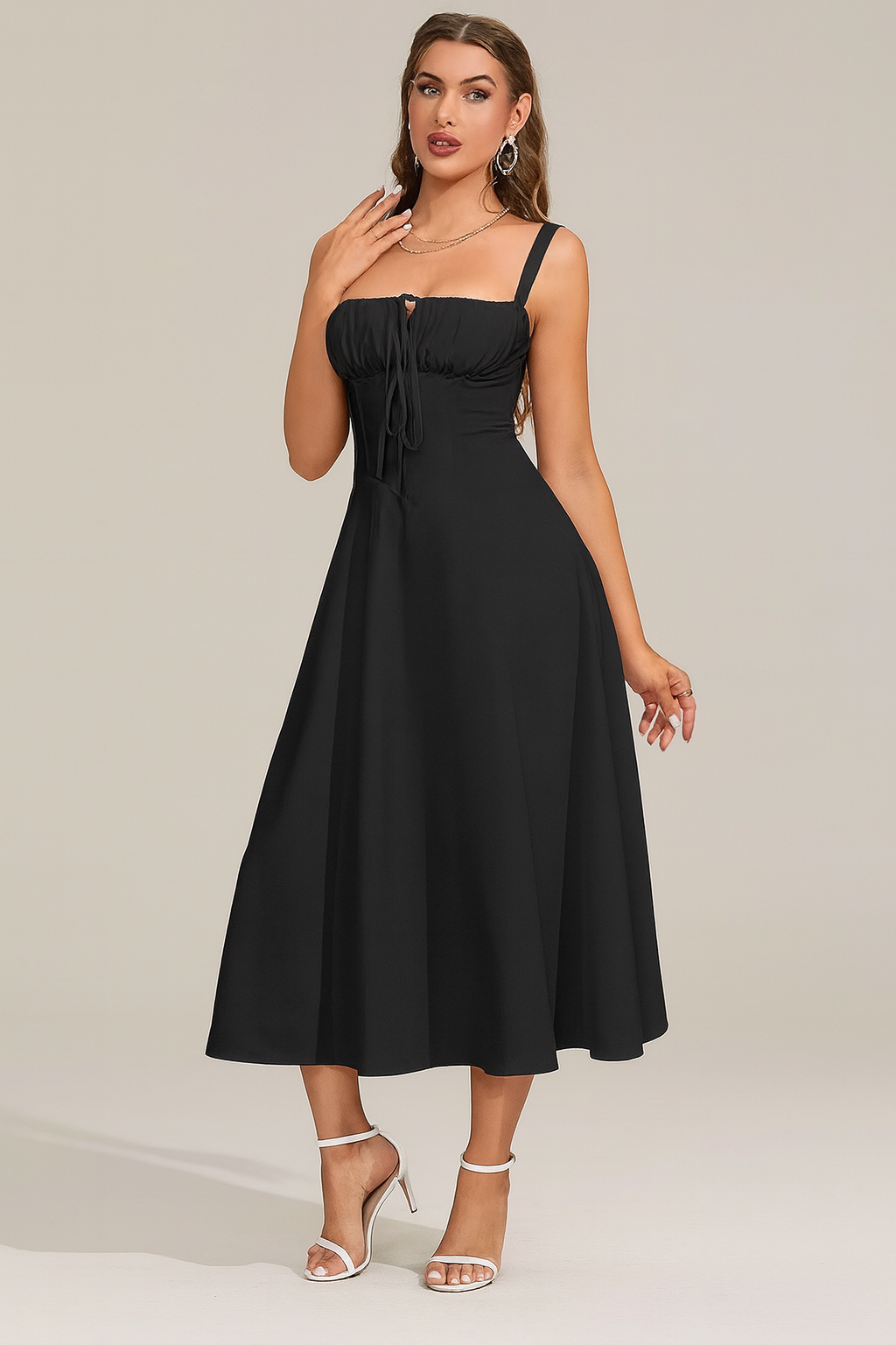 Ruched Lace-Up Corset Dress