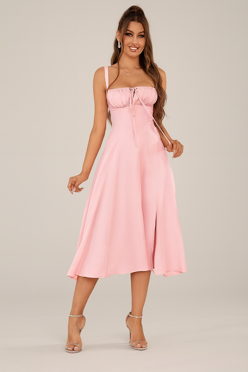 Ruched Lace-Up Corset Dress