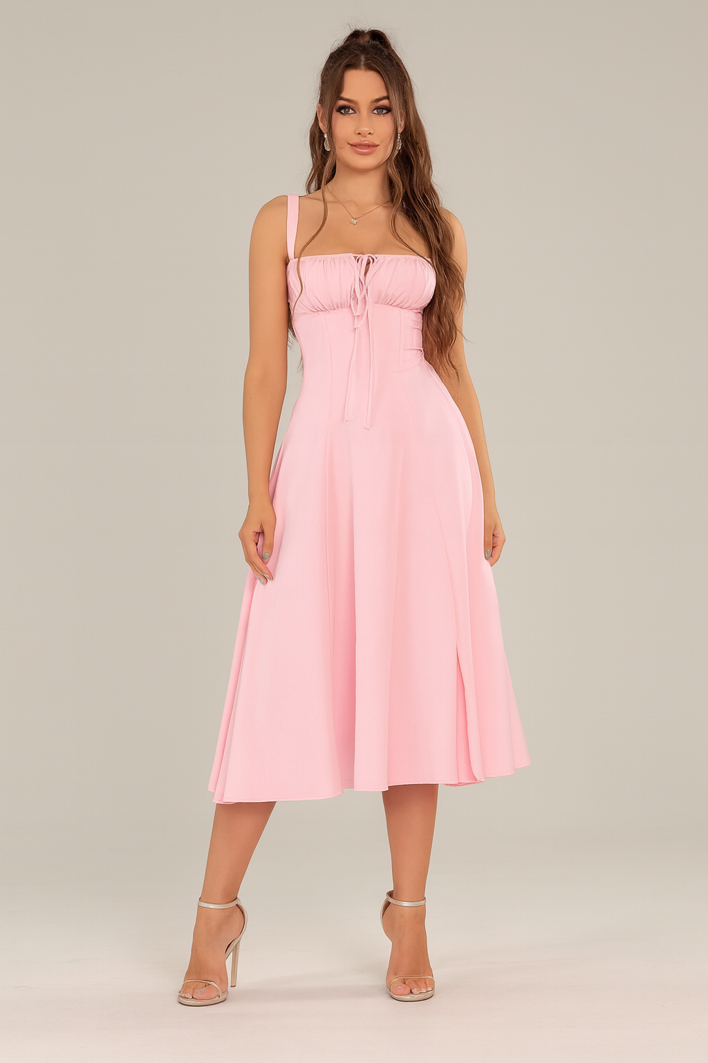 Ruched Lace-Up Corset Dress