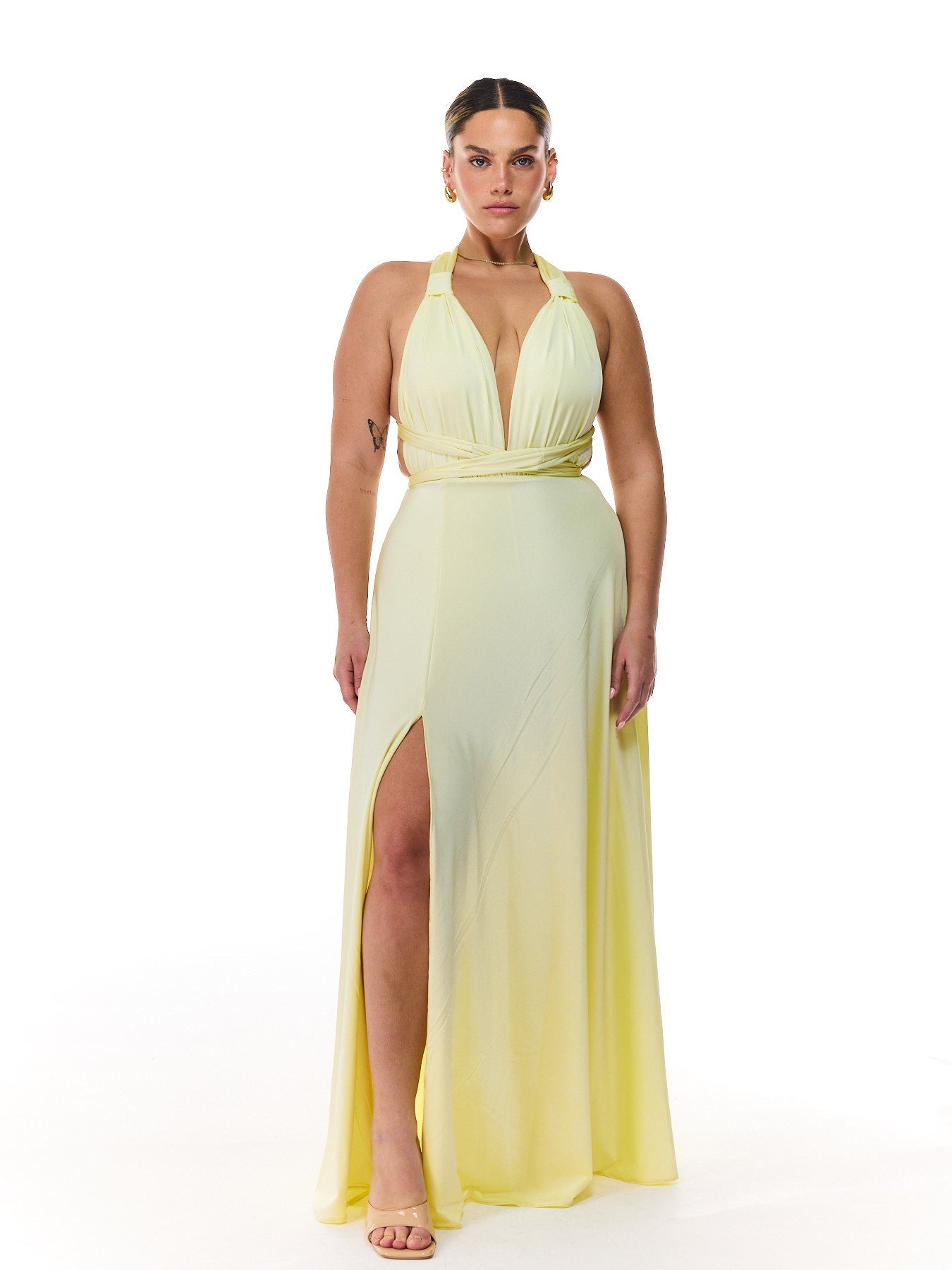 Flowing Yellow Slit Dress