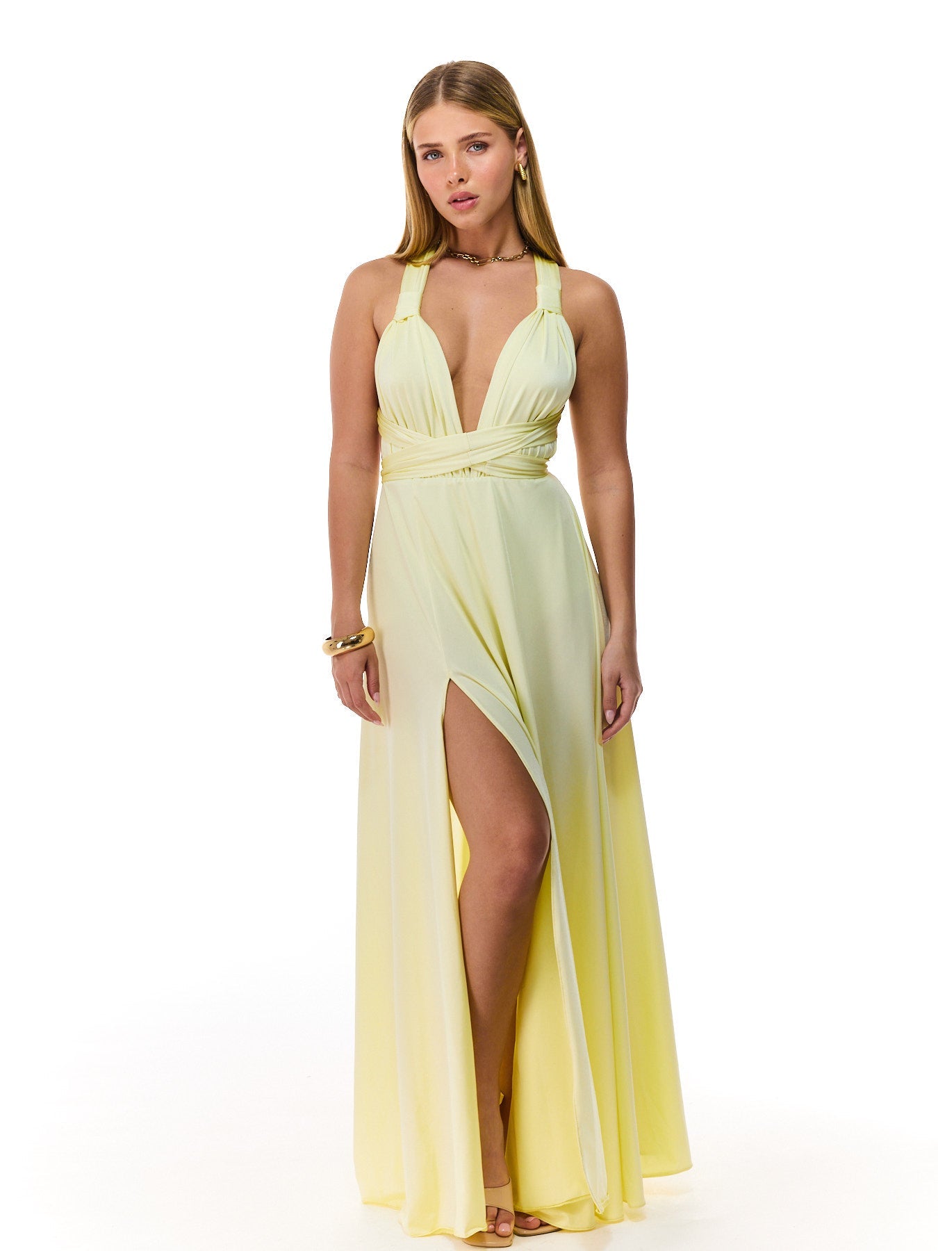 Flowing Yellow Slit Dress