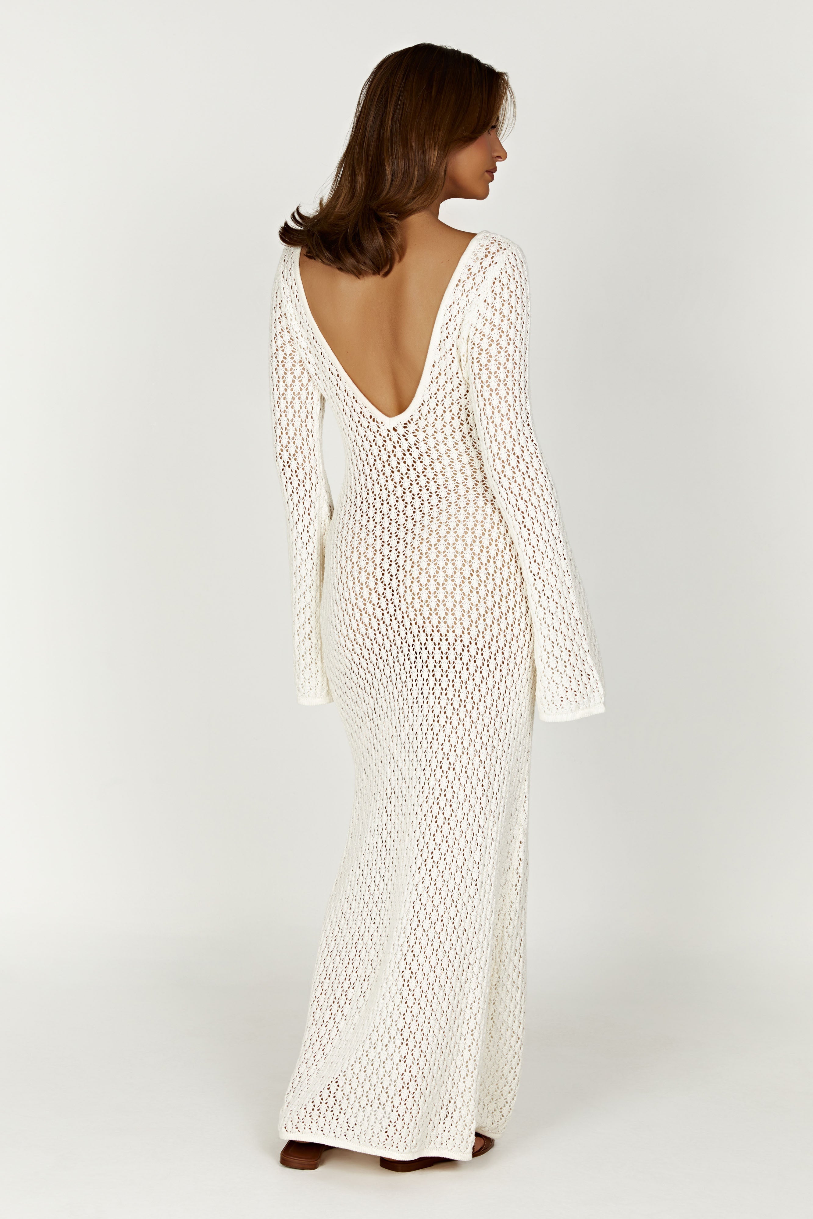 White Crochet Flare Maxi Dress