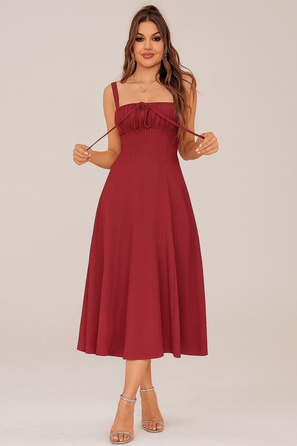 Ruched Lace-Up Corset Dress