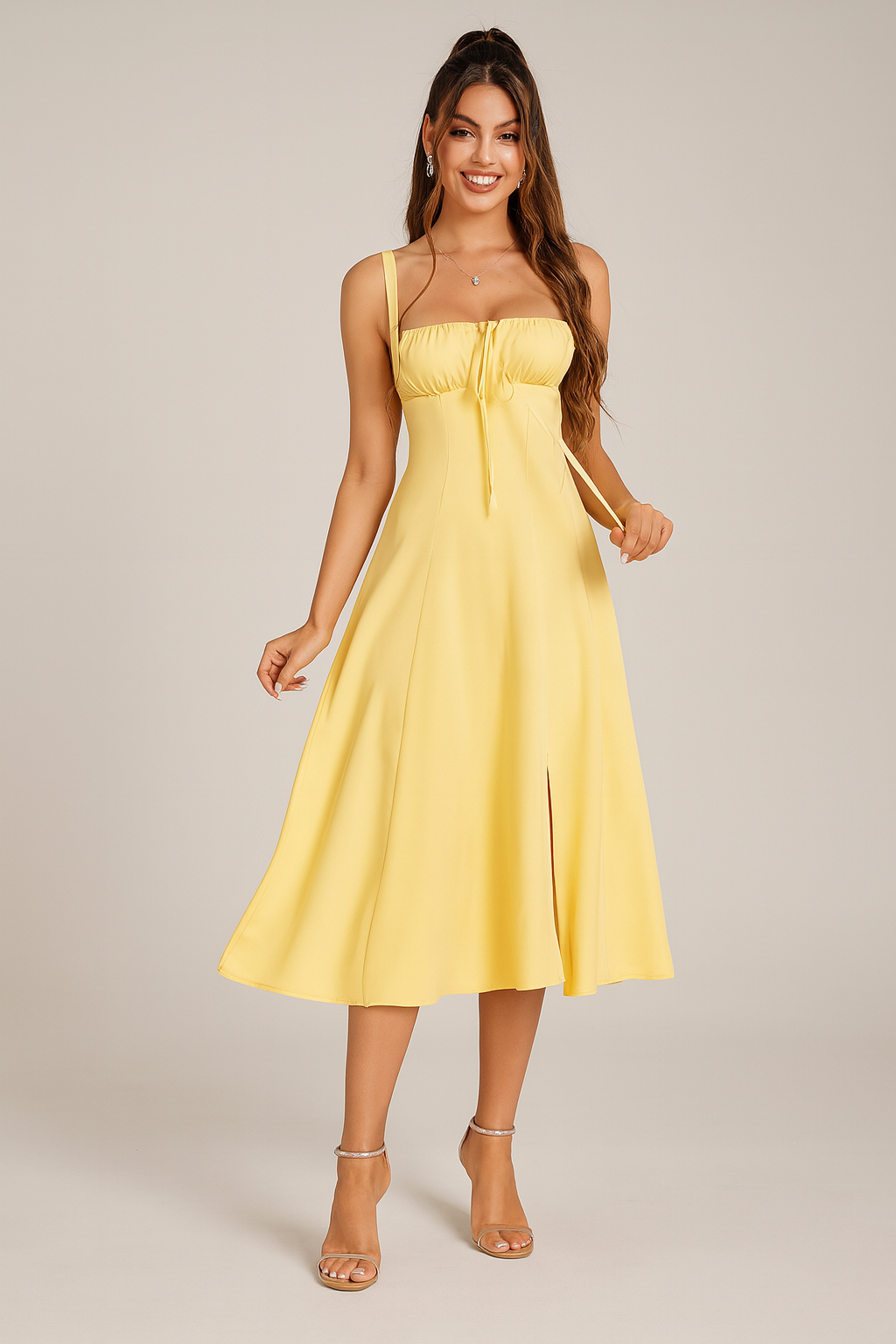 Ruched Lace-Up Corset Dress