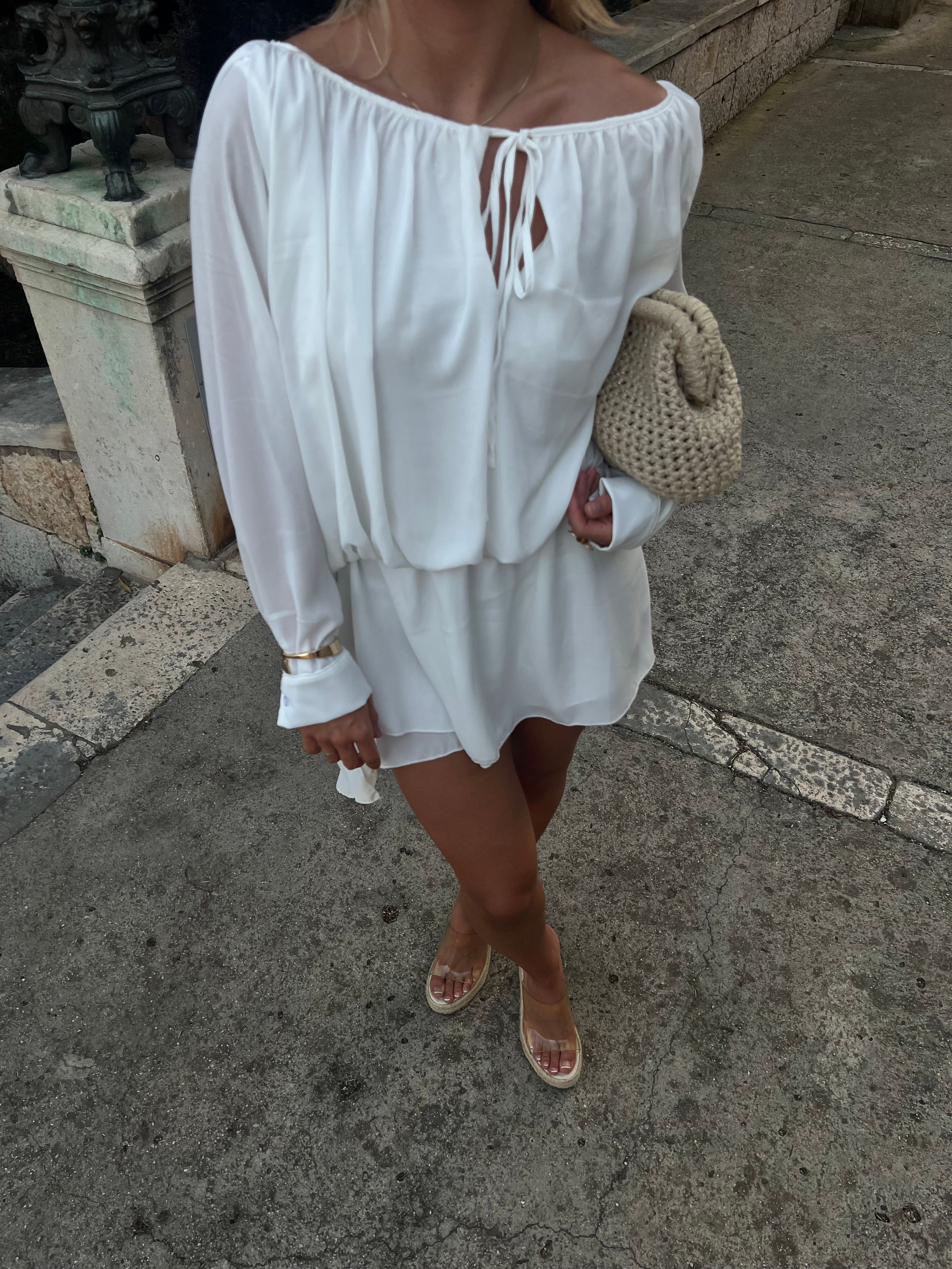 White Off-Shoulder Chiffon Dress