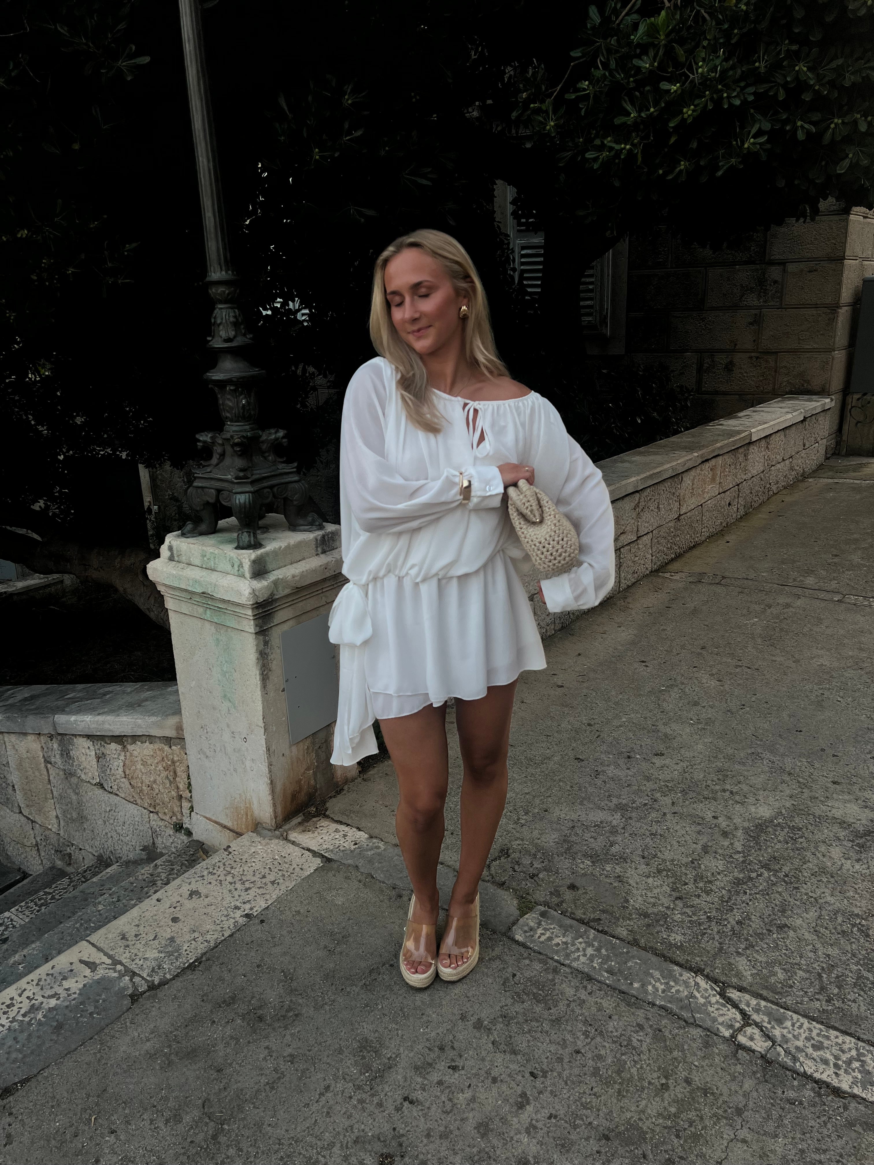 White Off-Shoulder Chiffon Dress