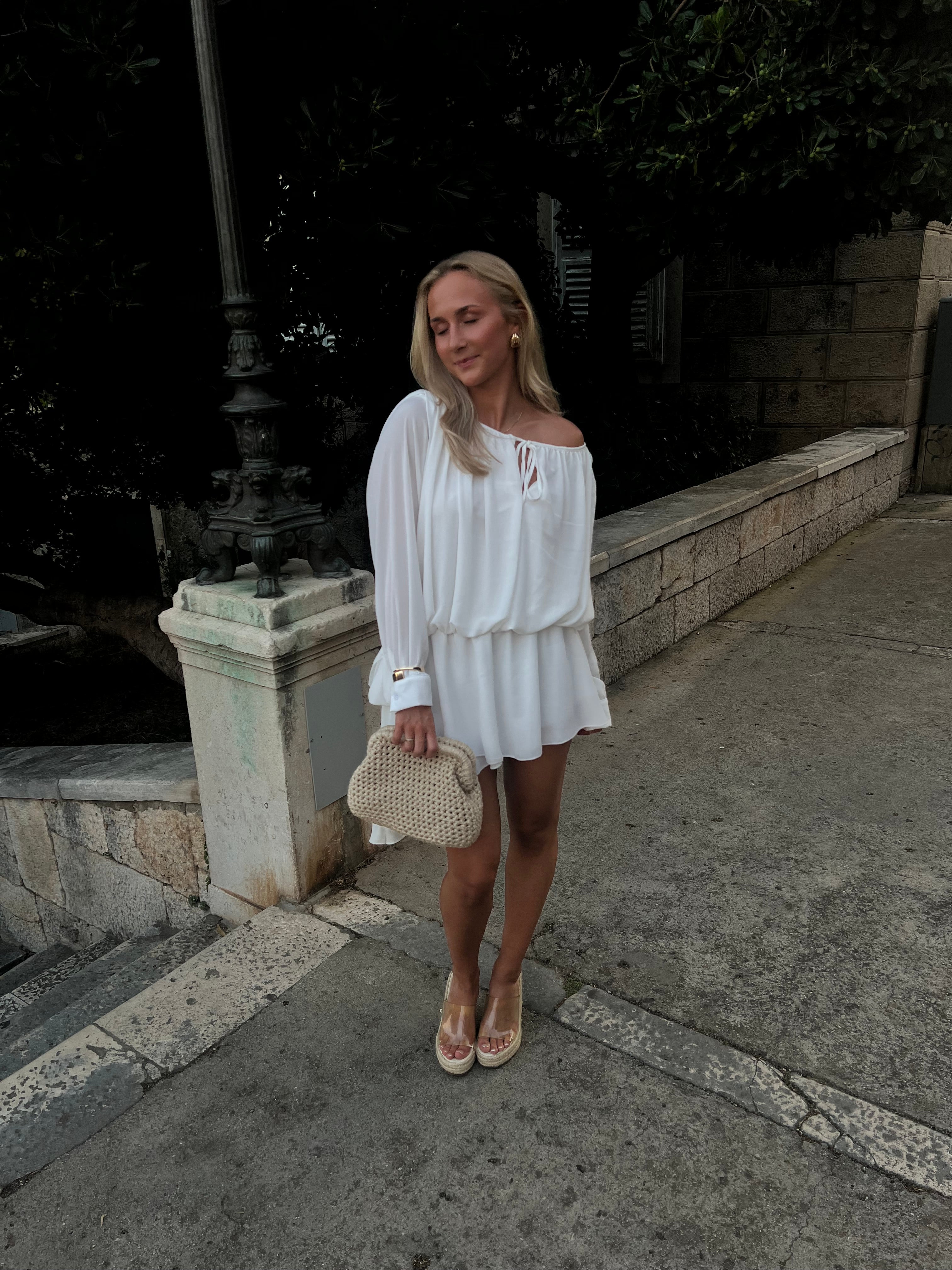 White Off-Shoulder Chiffon Dress