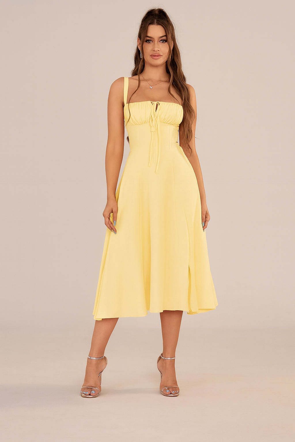 Ruched Lace-Up Corset Dress