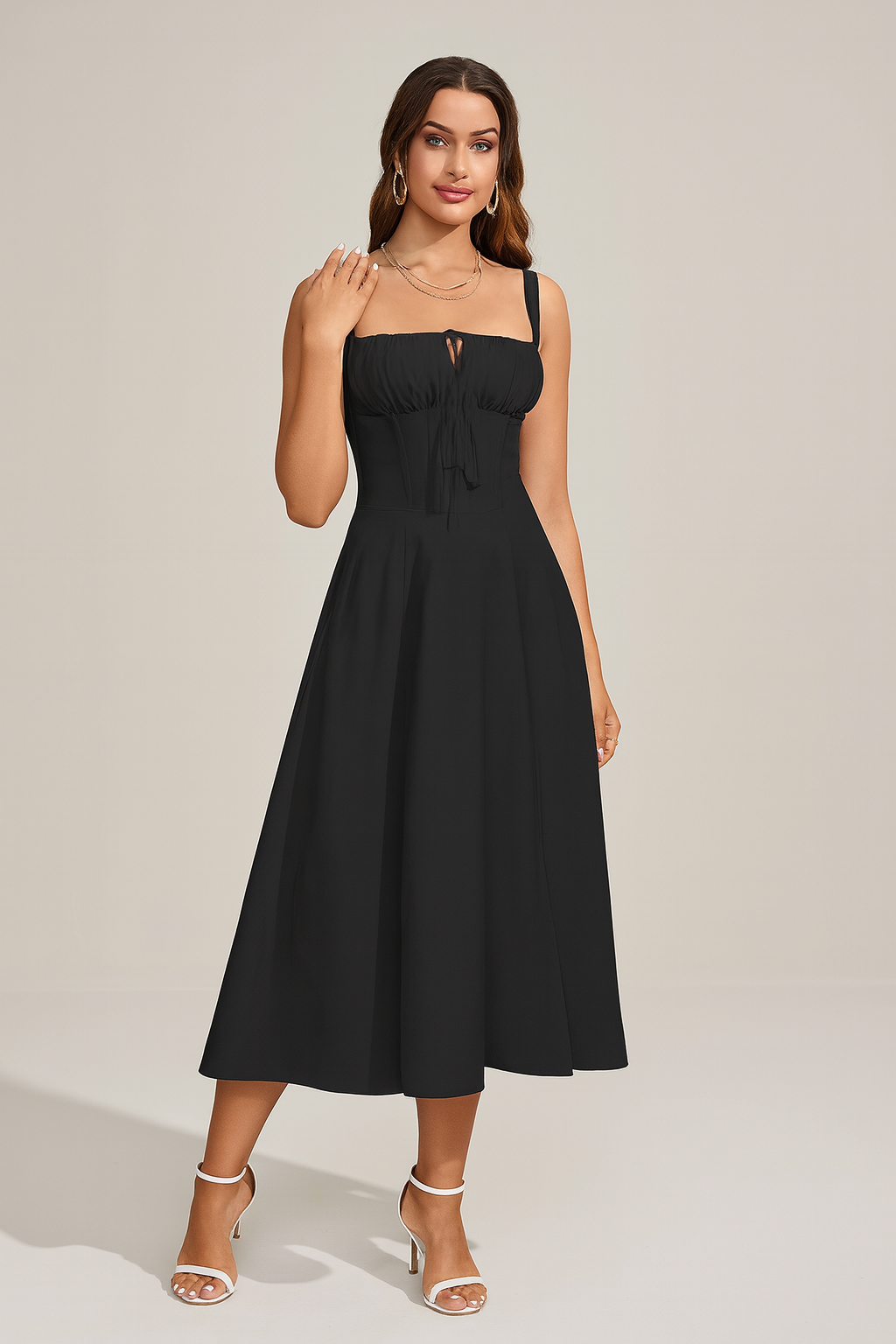 Ruched Lace-Up Corset Dress