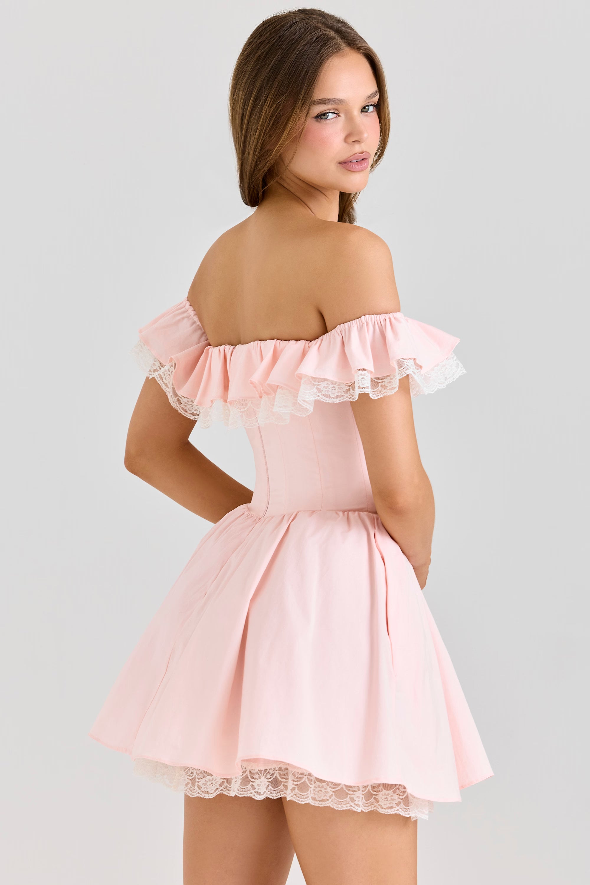 Pink Off-Shoulder Corset Dress