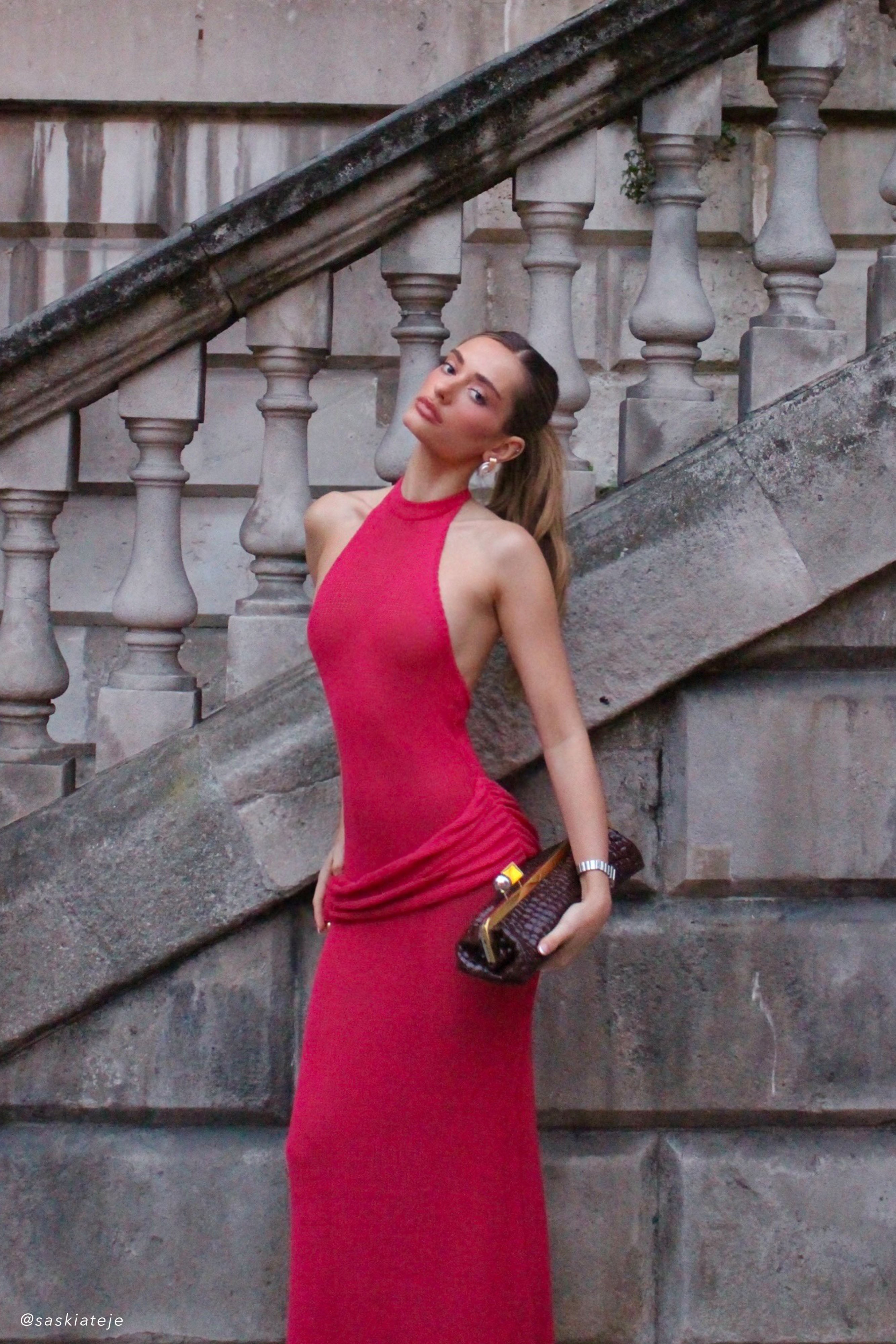 Alluring Red Knit Gown